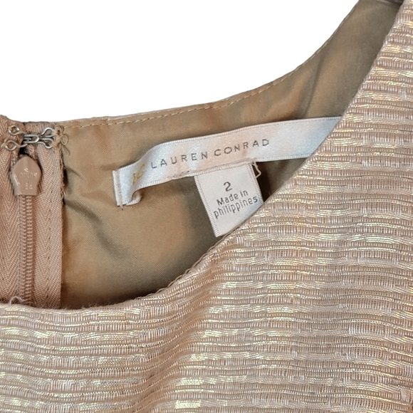 LC Lauren Conrad Gold Tone Holiday Christmas Formal Dress With Bow Women's 2 - Picture 8 of 13